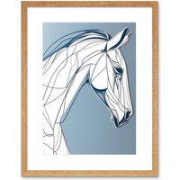 Artery8 Wall Art Print Horse Portrait White & Blue Minimal Artwork Framed 9X7 Inch in Beige | Size: W7" x H9"