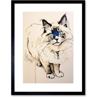 Artery8 Wall Art Print Blue Point Ragdoll Cat Sketch Drawing Portrait Artwork Framed 9X7 Inch in Black | Size: W7" x H9"