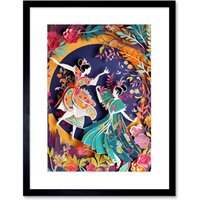 Artery8 Wall Art Print Dancing in a Forest Paper Kirigami Art Nouveau Artwork Framed 9X7 Inch in Black | Size: W7" x H9"
