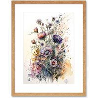 Artery8 Wall Art Print Spring Wildflowers Watercolour Boho Artwork Framed 9X7 Inch in Beige | Size: W7" x H9"