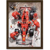 Artery8 Grand Prix Race Car Wheel Change Aerial Shot Artwork Framed Wall Art Print A4 in Brown