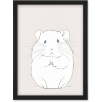 Artery8 Cute Hamster Portrait Simple Illustration Artwork Framed Wall Art Print A4 in Black