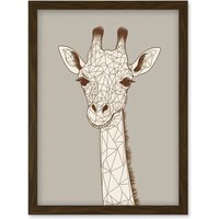 Artery8 Cute Giraffe Head Line Drawing Illustration Artwork Framed Wall Art Print A4 in Brown
