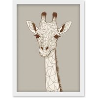 Artery8 Cute Giraffe Head Line Drawing Illustration Artwork Framed Wall Art Print A4 in White