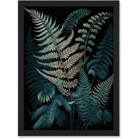 Artery8 Fern Frond Detailed Botanical Species Illustration Artwork Framed Wall Art Print A4 in Black