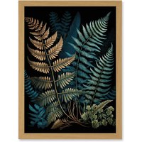 Artery8 Detailed Botanical Illustration Fern Frond Species Artwork Framed Wall Art Print A4 in Light Oak