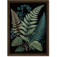 Artery8 Detailed Leaves Fern Fronds Botanical Illustration Artwork Framed Wall Art Print A4 in Brown