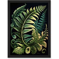 Artery8 Fern Fronds Ernst Haeckel Style Leaf Illustration Artwork Framed Wall Art Print A4 in Black