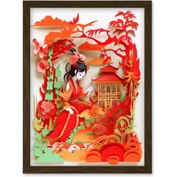 Artery8 Woman by Red Temple Garden Kirigami Collage Artwork Framed Wall Art Print A4 in Brown