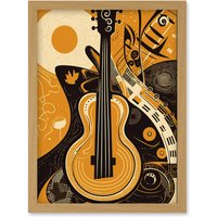 Artery8 Abstract Guitar Music Poster Graphic Illustration Artwork Framed Wall Art Print A4 in Light Oak