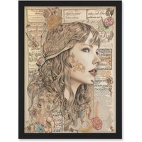 Artery8 Upcycled Music Book Page Singer Portrait Illustration Artwork Framed Wall Art Print A4 in Black