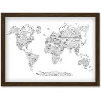 Artery8 World Travel Landmark Line Icons Map For Kids Bedroom Education Artwork Framed Wall Art Print A4 in Brown