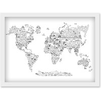 Artery8 World Travel Landmark Line Icons Map For Kids Bedroom Education Artwork Framed Wall Art Print A4 in White