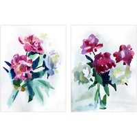 Artery8 Wall Art Print Pack of 2 A4 Spring Flower Pink & White Bouquet in Glass Vase Floral Watercolour Painting Living Room s Set