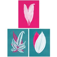 Artery8 Wall Art Print Pack of 3 A4 Modern Forest Leaf Fuchsia Pink & Teal Contrast Xray Foliage Im Botanical Living Room s Set