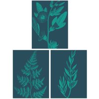 Artery8 Wall Art Print Pack of 3 A4 Teal Turquoise Leaves Plant Frond & Tree Blooms Botanical Living Room s Set