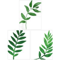Artery8 Wall Art Print Pack of 3 A4 Simple Elegant Plant Leaf Foliage Bright Green Watercolour Living Room s Set