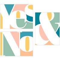 Wee Blue Coo Pack of 3 Symbol Typography Words Yes & No Pastel Colour Unframed Wall Art Living Room Prints Set