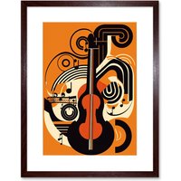 Artery8 Wall Art Print Abstract Guitar Graphic Music Poster Artwork Framed 9X7 Inch in Brown | Size: W7" x H9"