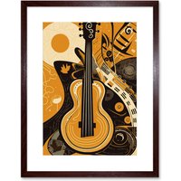 Artery8 Wall Art Print Abstract Guitar Music Poster Graphic Artwork Framed 9X7 Inch in Brown | Size: W7" x H9"