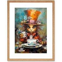Artery8 Wall Art Print Mad Hatter Animal Tea Party Fantasy Portrait Artwork Framed 9X7 Inch in Beige | Size: W7" x H9"