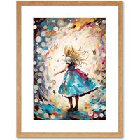 Artery8 Wall Art Print Alice in Wonderland Clocks Down the Rabbit Hole Artwork Framed 9X7 Inch in Beige | Size: W7" x H9"