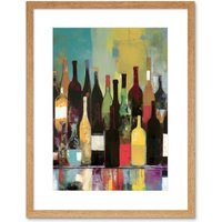 Artery8 Wall Art Print Rose White & Red Glass Wine Bottles on Shelf Artwork Framed 9X7 Inch in Beige | Size: W7" x H9"