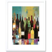 Artery8 Wall Art Print Rose White & Red Glass Wine Bottles on Shelf Artwork Framed 9X7 Inch | Size: W7" x H9"