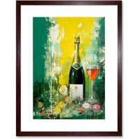 Artery8 Wall Art Print Bubbly Pink Champagne Sparkling Wine Celebration Artwork Framed 9X7 Inch in Brown | Size: W7" x H9"