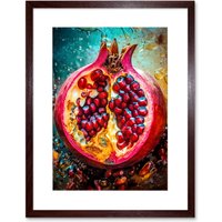 Artery8 Wall Art Print Sliced Pomegranate Fruit Photorealistic Painting Artwork Framed 9X7 Inch in Brown | Size: W7" x H9"