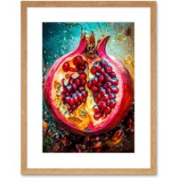 Artery8 Wall Art Print Sliced Pomegranate Fruit Photorealistic Painting Artwork Framed 9X7 Inch in Beige | Size: W7" x H9"