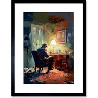 Artery8 Wall Art Print Private Detective in his Office Film Noir Style Artwork Framed 9X7 Inch in Black | Size: W7" x H9"