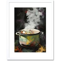 Artery8 Wall Art Print Steam Rising from a Simmering Vegetable Soup Pot Artwork Framed 9X7 Inch in White | Size: W7" x H9"