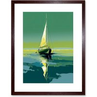 Artery8 Wall Art Print A Sailboat on a Calm Sea Under a Cloudless Sky Artwork Framed 9X7 Inch in Brown | Size: W7" x H9"