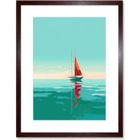 Artery8 Wall Art Print A Sailboat with a Red Sail Sailing on a Calm Sea Artwork Framed 9X7 Inch in Brown | Size: W7" x H9"