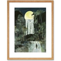 Artery8 Wall Art Print Standing on a Waterfall Under the Moonlight Artwork Framed 9X7 Inch in Beige | Size: W7" x H9"