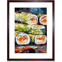 Artery8 Wall Art Print Vibrant Japan Cuisine Sushi Roll Oil Painting Artwork Framed 9X7 Inch in Brown | Size: W7" x H9"