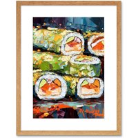 Artery8 Wall Art Print Vibrant Japan Cuisine Sushi Roll Oil Painting Artwork Framed 9X7 Inch in Beige | Size: W7" x H9"