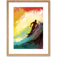Artery8 Wall Art Print The Silhouette of a Surfer Surfing on a Big Wave Artwork Framed 9X7 Inch in Beige | Size: W7" x H9"