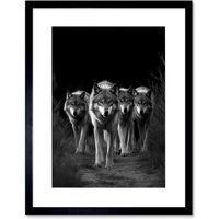 Artery8 Wall Art Print A Pack of Wolves Wild Animal Black & White Photo Artwork Framed 9X7 Inch | Size: W7" x H9"