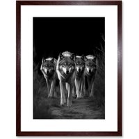 Artery8 Wall Art Print A Pack of Wolves Wild Animal Black & White Photo Artwork Framed 9X7 Inch in Brown | Size: W7" x H9"