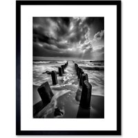 Artery8 Wall Art Print Pier Ruins Black & White Dramatic Coastal Photo Artwork Framed 9X7 Inch | Size: W7" x H9"