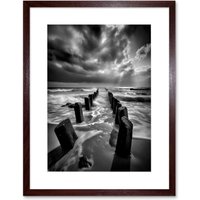 Artery8 Wall Art Print Pier Ruins Black & White Dramatic Coastal Photo Artwork Framed 9X7 Inch in Brown | Size: W7" x H9"
