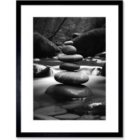 Artery8 Wall Art Print Zen Stacking Stones in River Black & White Photo Artwork Framed 9X7 Inch | Size: W7" x H9"
