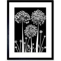 Artery8 Wall Art Print Allium Flowers Black & White Contour Folk Artwork Framed 9X7 Inch | Size: W7" x H9"