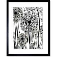 Artery8 Wall Art Print Black & White Contour Folk Art Allium Flowers Artwork Framed 9X7 Inch | Size: W7" x H9"