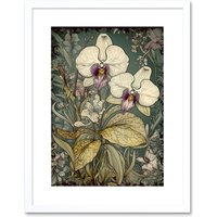 Artery8 Wall Art Print William Morris Style White & Purple Orchid Artwork Framed 9X7 Inch | Size: W7" x H9"