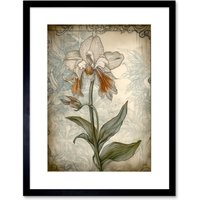 Artery8 Wall Art Print Single Orchid Flower Pastel Colour Art Nouveau Artwork Framed 9X7 Inch in Black | Size: W7" x H9"