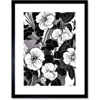 Artery8 Wall Art Print Viola Flower Blooms Black & White Artwork Framed 9X7 Inch | Size: W7" x H9"