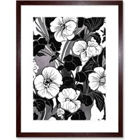 Artery8 Wall Art Print Viola Flower Blooms Black & White Artwork Framed 9X7 Inch in Brown | Size: W7" x H9"